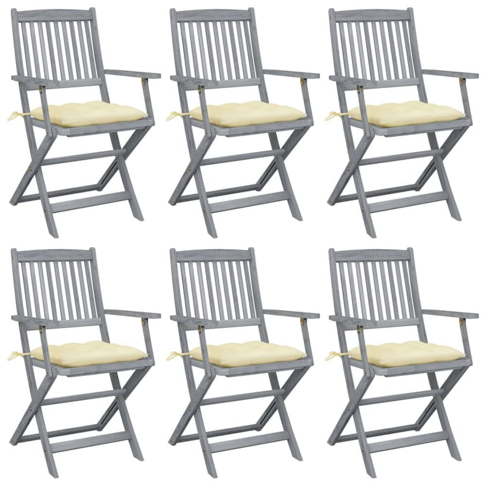 Vidaxl Skladacie vonkajšie stoličky s podložkami 6 ks akáciový masív